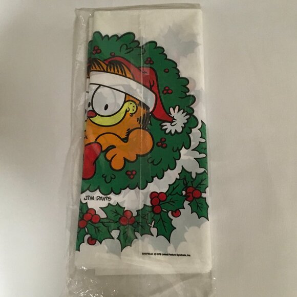Vintage Garfield Christmas Plastic Table Cover Tablecloth Garfield 54 x 96"" - Picture 1 of 2
